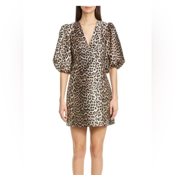 π NWT GANNI Leopard Jacquard Puff Sleeve Dress ππ - Picture 1 of 13
